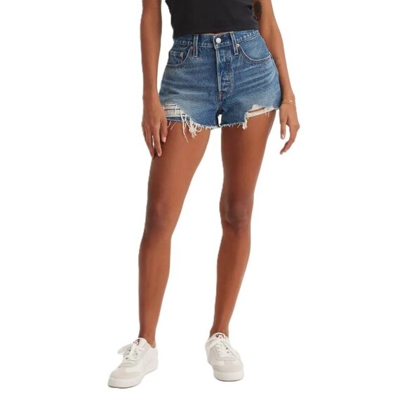 Levi's 501 Original Fit Darn It Now High Rise Distressed Shorts -- Women's 25 - Picture 1 of 7